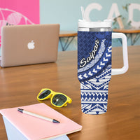 Northern Mariana Islands Saipan Tumbler With Handle Polynesian Tribal Pattern - Commonwealth Seal Art