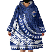 Northern Mariana Islands Saipan Wearable Blanket Hoodie Polynesian Tribal Pattern - Commonwealth Seal Art