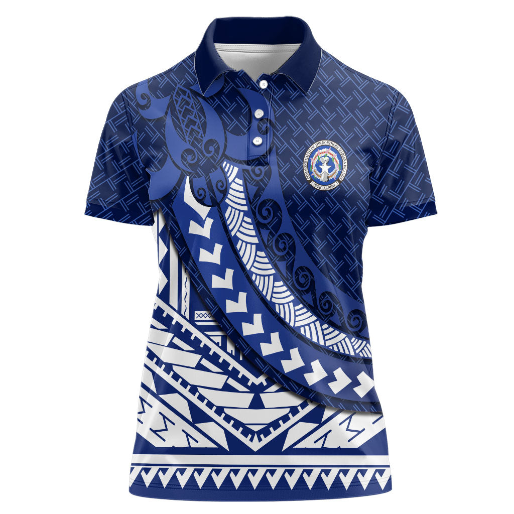 Northern Mariana Islands Saipan Women Polo Shirt Polynesian Tribal Pattern - Commonwealth Seal Art