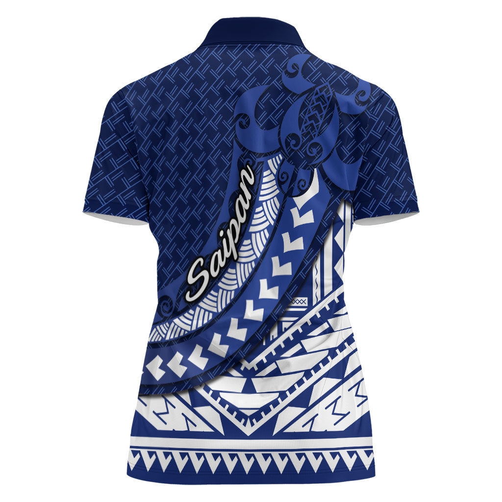 Northern Mariana Islands Saipan Women Polo Shirt Polynesian Tribal Pattern - Commonwealth Seal Art