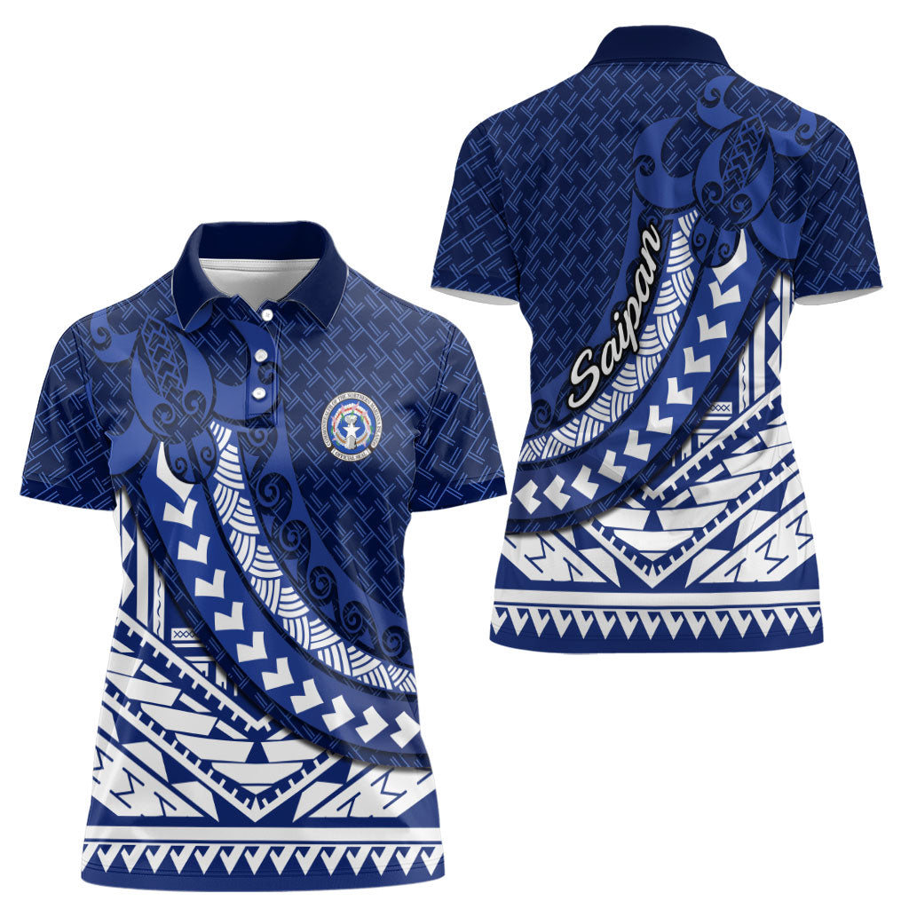 Northern Mariana Islands Saipan Women Polo Shirt Polynesian Tribal Pattern - Commonwealth Seal Art