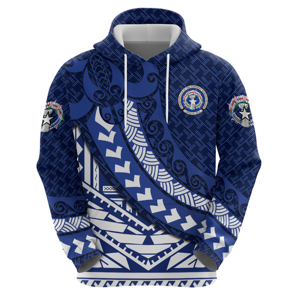 Northern Mariana Islands Saipan Zip Hoodie Polynesian Tribal Pattern - Commonwealth Seal Art