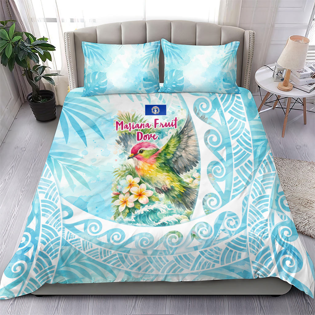 Saipan CMNI Bedding Set Polynesian Northern Mariana Islands Fruit Dove Watercolor