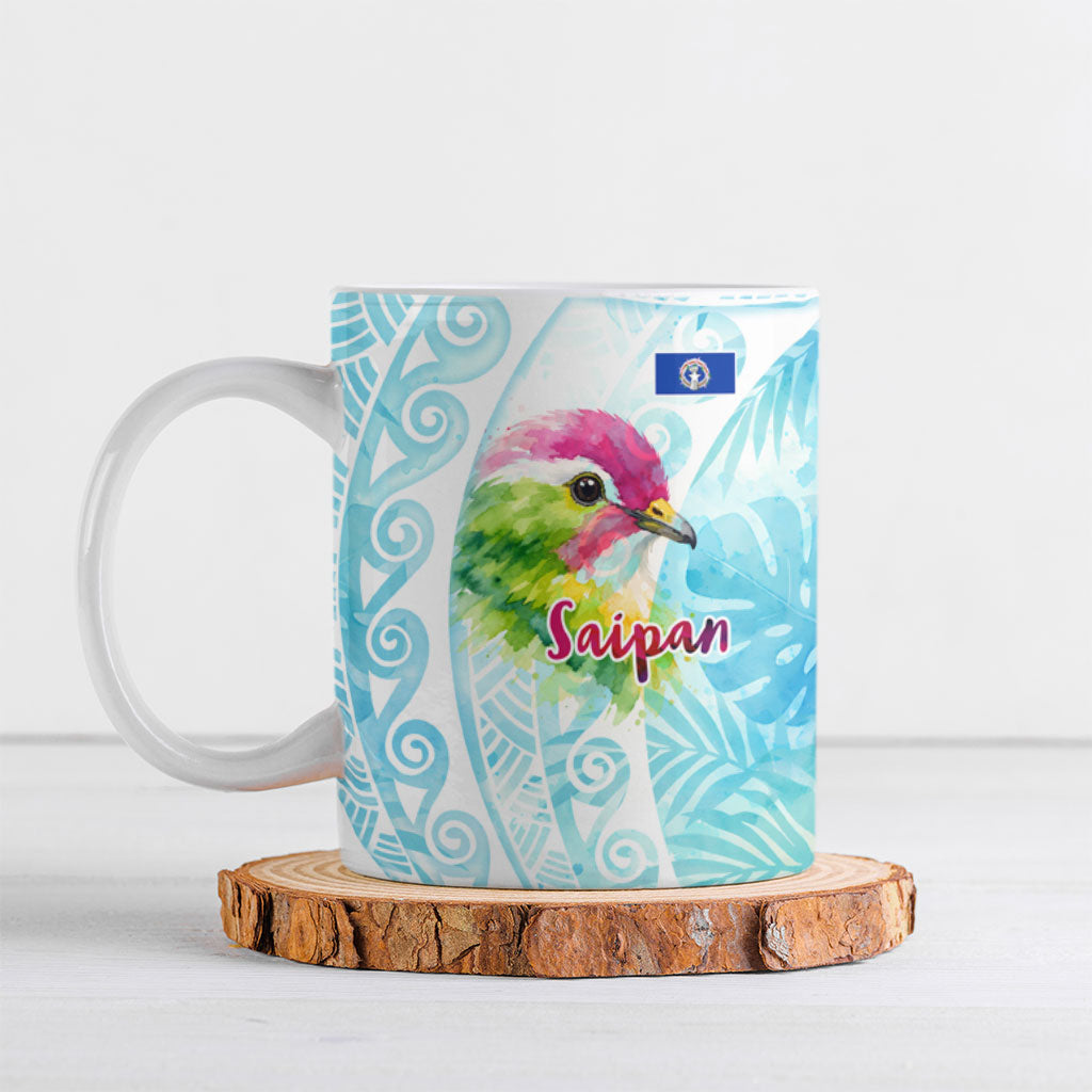 Saipan CMNI Ceramic Mug Polynesian Northern Mariana Islands Fruit Dove Watercolor