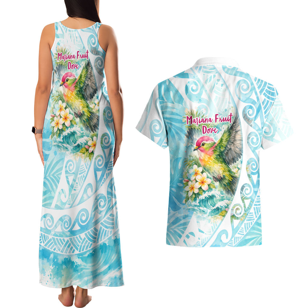 Saipan CMNI Couples Matching Tank Maxi Dress and Hawaiian Shirt Polynesian Northern Mariana Islands Fruit Dove Watercolor TS04 - Polynesian Pride