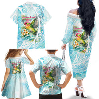 Saipan CMNI Family Matching Off The Shoulder Long Sleeve Dress and Hawaiian Shirt Polynesian Northern Mariana Islands Fruit Dove Watercolor TS04 - Polynesian Pride