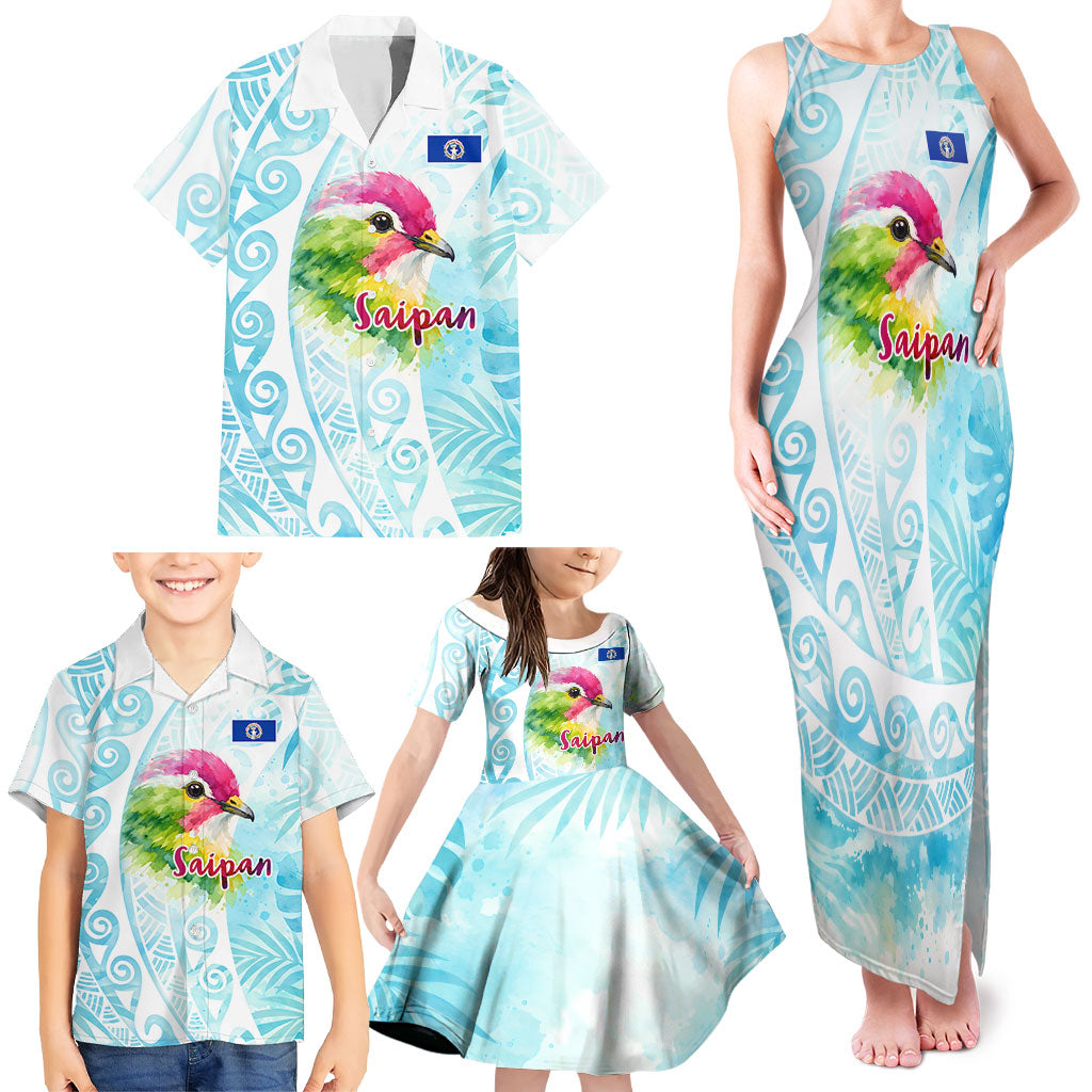 Saipan CMNI Family Matching Tank Maxi Dress and Hawaiian Shirt Polynesian Northern Mariana Islands Fruit Dove Watercolor TS04 - Polynesian Pride