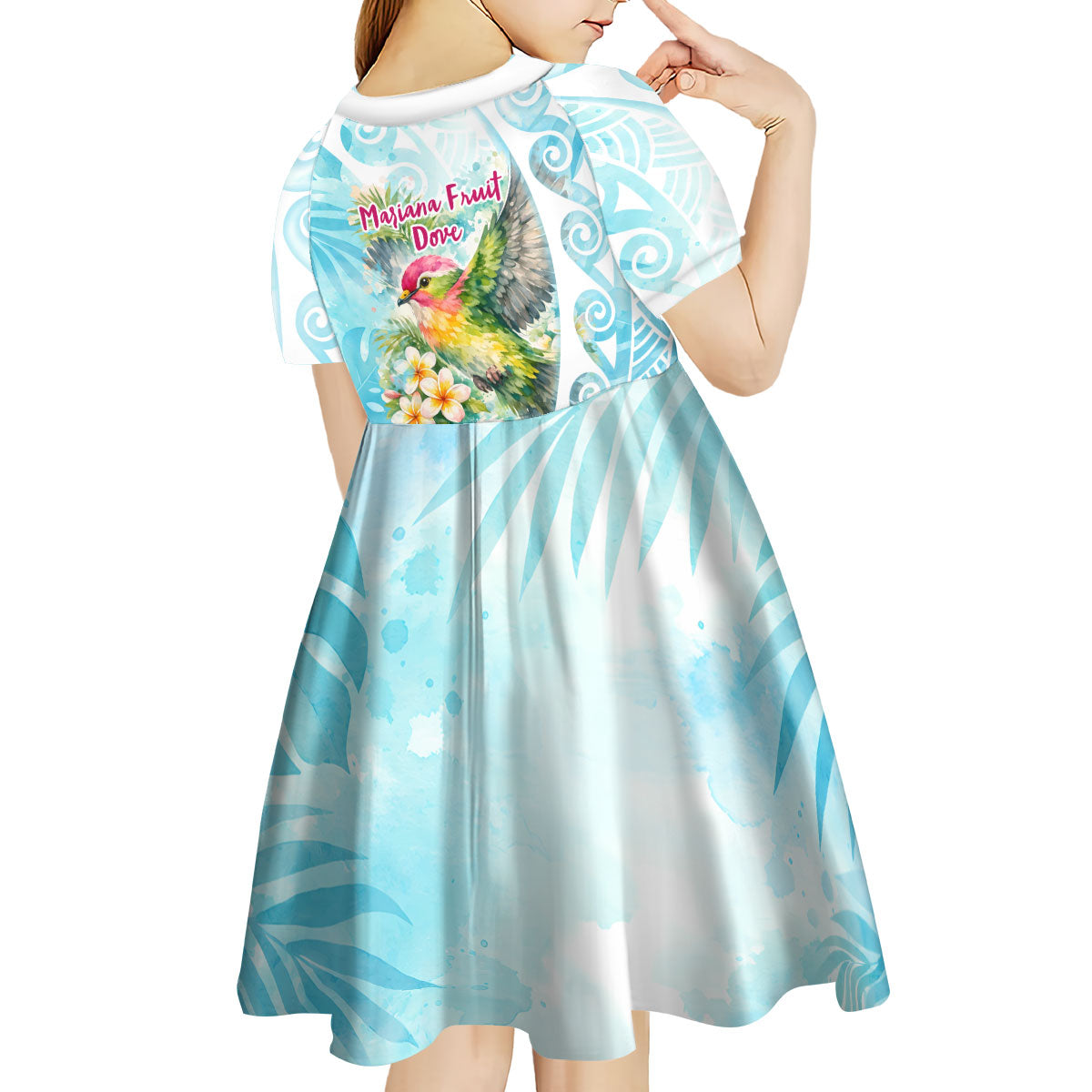 Saipan CMNI Kid Short Sleeve Dress Polynesian Northern Mariana Islands Fruit Dove Watercolor