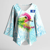 Saipan CMNI Kimono Sleeve Blouse Polynesian Northern Mariana Islands Fruit Dove Watercolor
