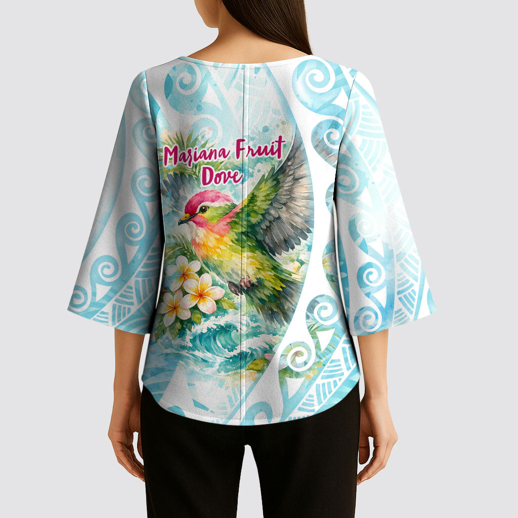 Saipan CMNI Kimono Sleeve Blouse Polynesian Northern Mariana Islands Fruit Dove Watercolor