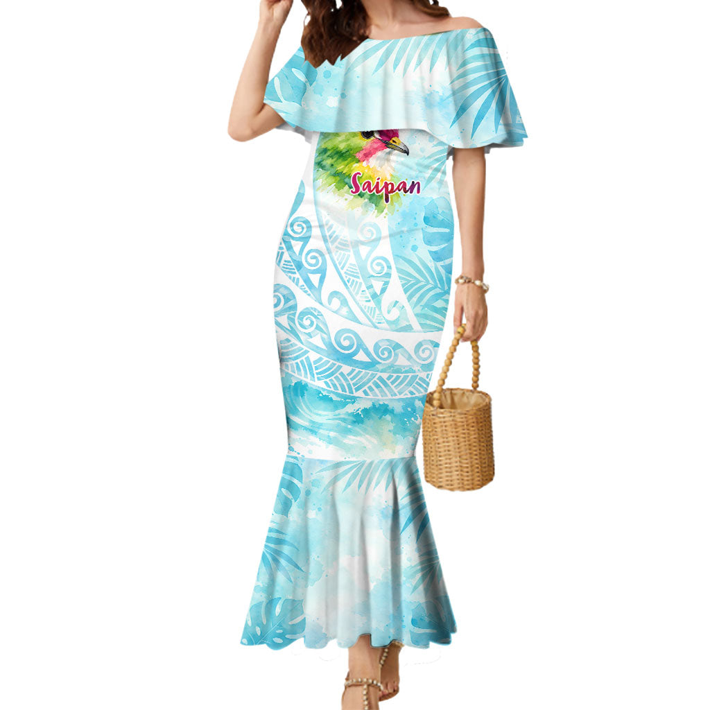 Saipan CMNI Mermaid Dress Polynesian Northern Mariana Islands Fruit Dove Watercolor