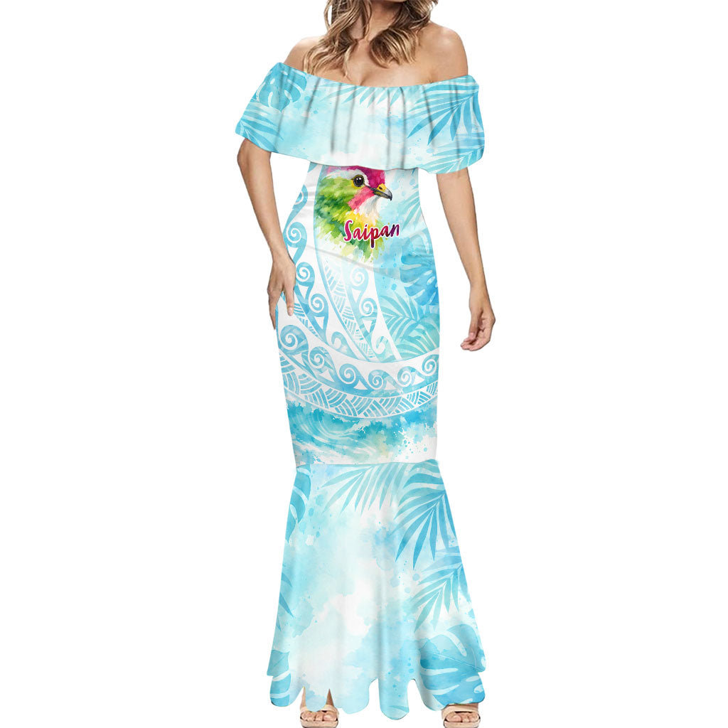 Saipan CMNI Mermaid Dress Polynesian Northern Mariana Islands Fruit Dove Watercolor