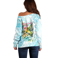 Saipan CMNI Off Shoulder Sweater Polynesian Northern Mariana Islands Fruit Dove Watercolor