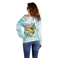 Saipan CMNI Off Shoulder Sweater Polynesian Northern Mariana Islands Fruit Dove Watercolor