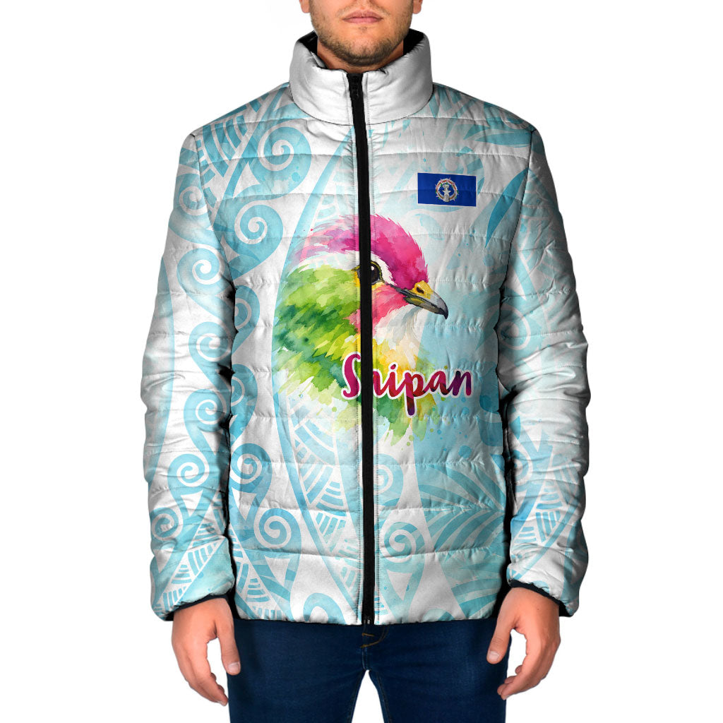 Saipan CMNI Padded Jacket Polynesian Northern Mariana Islands Fruit Dove Watercolor
