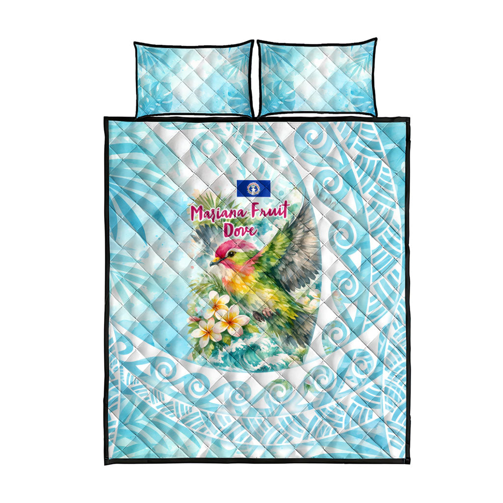Saipan CMNI Quilt Bed Set Polynesian Northern Mariana Islands Fruit Dove Watercolor