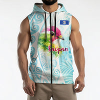 Saipan CMNI Sleeveless Zip Hoodie Polynesian Northern Mariana Islands Fruit Dove Watercolor