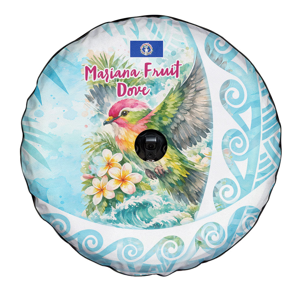 Saipan CMNI Spare Tire Cover Polynesian Northern Mariana Islands Fruit Dove Watercolor