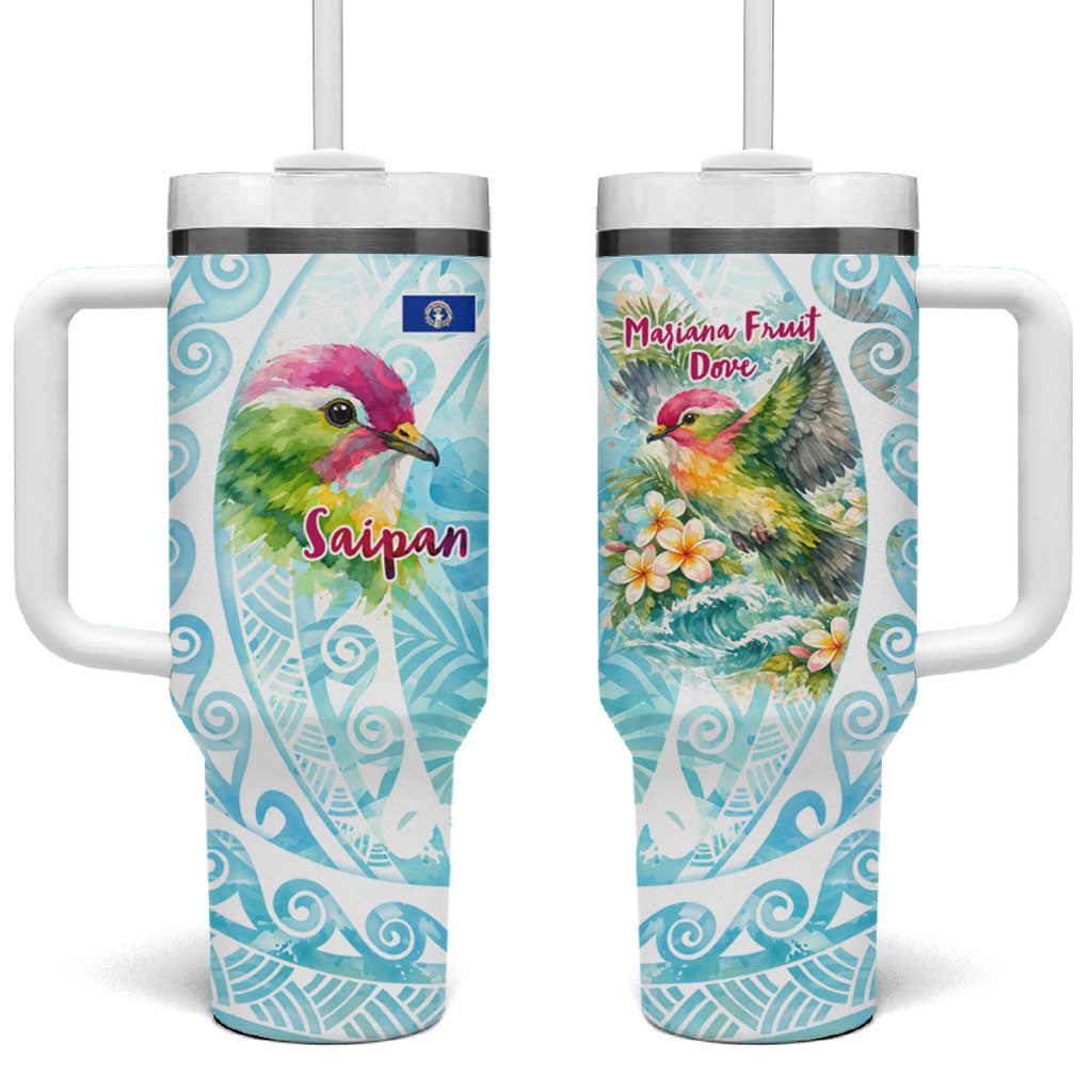 Saipan CMNI Tumbler With Handle Polynesian Northern Mariana Islands Fruit Dove Watercolor