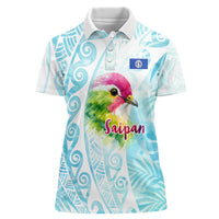 Saipan CMNI Women Polo Shirt Polynesian Northern Mariana Islands Fruit Dove Watercolor TS04 Female Blue White - Polynesian Pride
