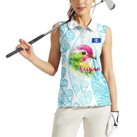 Saipan CMNI Women Sleeveless Polo Shirt Polynesian Northern Mariana Islands Fruit Dove Watercolor