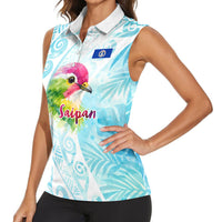 Saipan CMNI Women Sleeveless Polo Shirt Polynesian Northern Mariana Islands Fruit Dove Watercolor