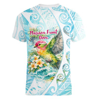 Saipan CMNI Women V-Neck T-Shirt Polynesian Northern Mariana Islands Fruit Dove Watercolor