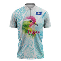 Saipan CMNI Zipper Polo Shirt Polynesian Northern Mariana Islands Fruit Dove Watercolor