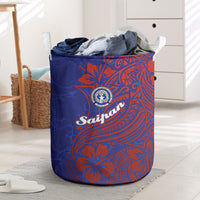Saipan Northern Mariana Islands Laundry Basket Polynesian Tribal Tattoo Art With Hibiscus Flowers And Seal