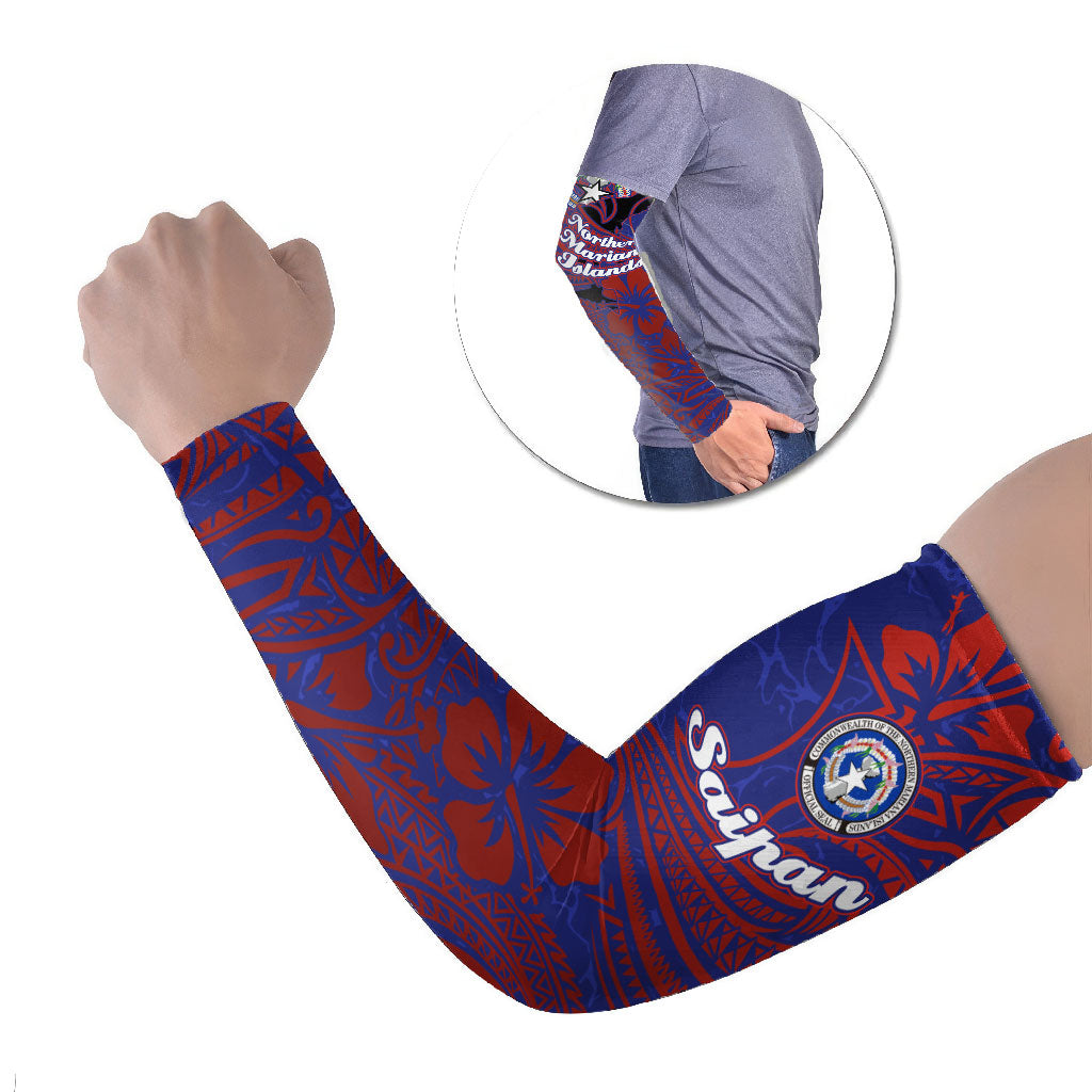 Saipan Northern Mariana Islands Arm Sleeves Polynesian Tribal Tattoo Art With Hibiscus Flowers And Seal