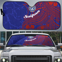 Saipan Northern Mariana Islands Auto Sun Shade Polynesian Tribal Tattoo Art With Hibiscus Flowers And Seal