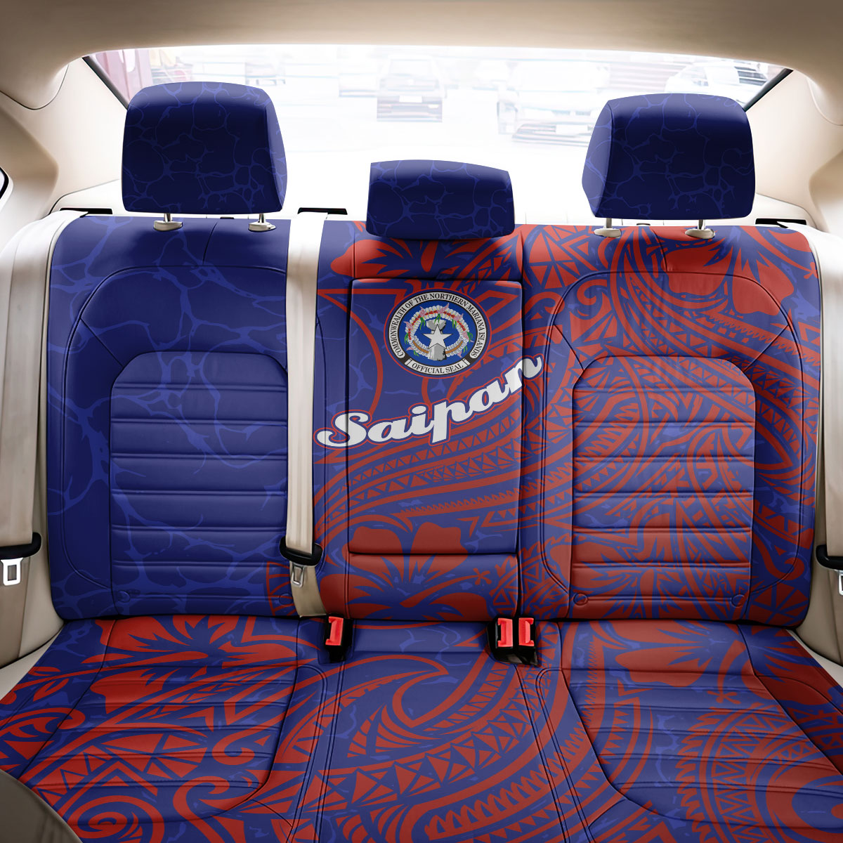 Saipan Northern Mariana Islands Back Car Seat Cover Polynesian Tribal Tattoo Art With Hibiscus Flowers And Seal TS04 - Polynesian Pride