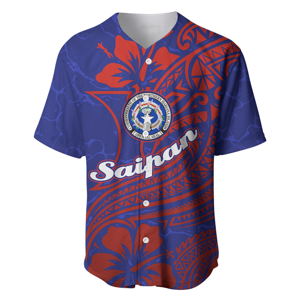 Saipan Northern Mariana Islands Baseball Jersey Polynesian Tribal Tattoo Art With Hibiscus Flowers And Seal