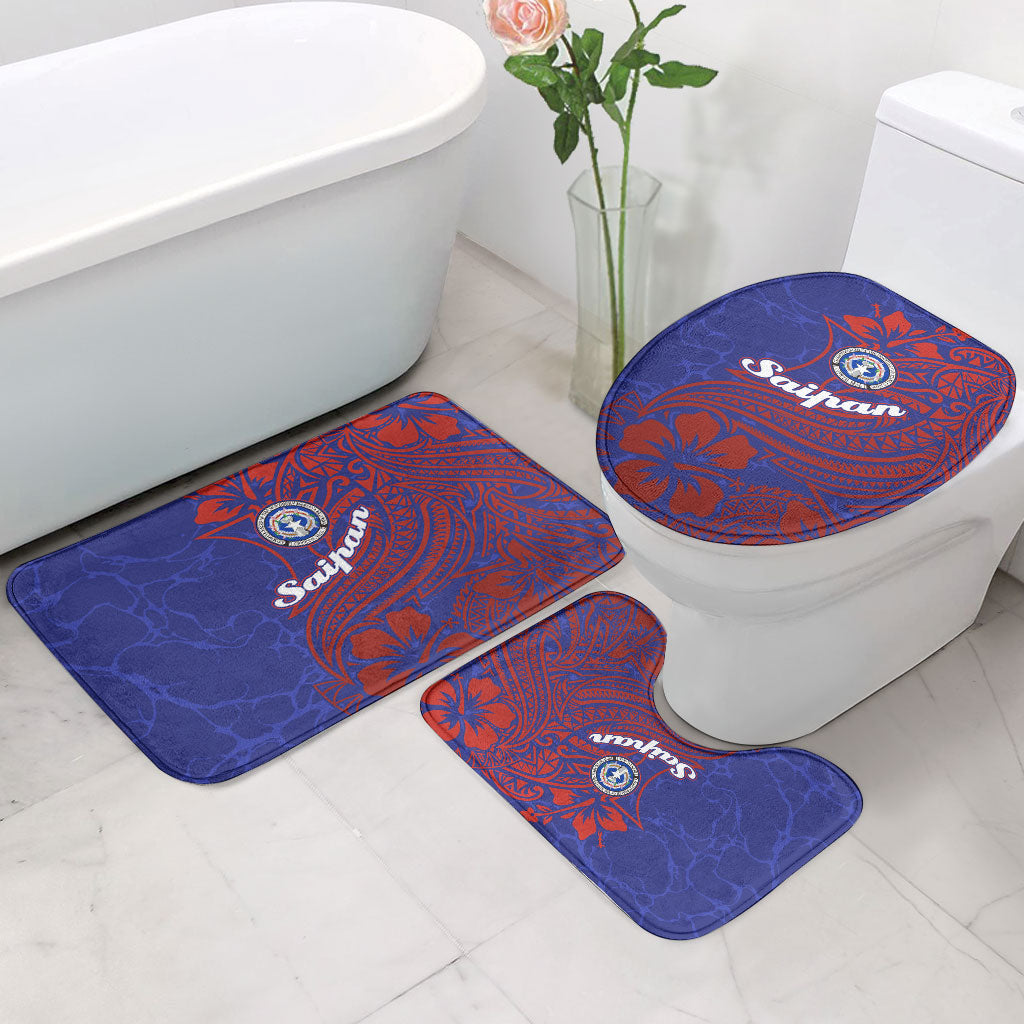 Saipan Northern Mariana Islands Bathroom Set Polynesian Tribal Tattoo Art With Hibiscus Flowers And Seal