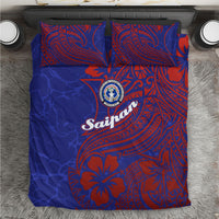 Saipan Northern Mariana Islands Bedding Set Polynesian Tribal Tattoo Art With Hibiscus Flowers And Seal