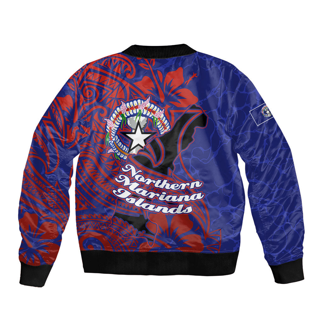 Saipan Northern Mariana Islands Bomber Jacket Polynesian Tribal Tattoo Art With Hibiscus Flowers And Seal TS04 - Polynesian Pride