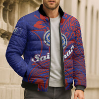 Saipan Northern Mariana Islands Bomber Puffer Jacket Polynesian Tribal Tattoo Art With Hibiscus Flowers And Seal