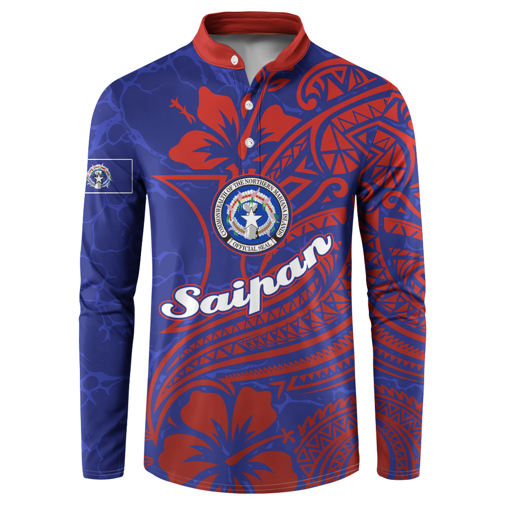 Saipan Northern Mariana Islands Button Sweatshirt Polynesian Tribal Tattoo Art With Hibiscus Flowers And Seal