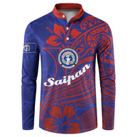 Saipan Northern Mariana Islands Button Sweatshirt Polynesian Tribal Tattoo Art With Hibiscus Flowers And Seal