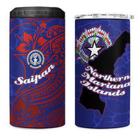 Saipan Northern Mariana Islands 4 in 1 Can Cooler Tumbler Polynesian Tribal Tattoo Art With Hibiscus Flowers And Seal TS04 One Size: 16 oz Blue Red - Polynesian Pride