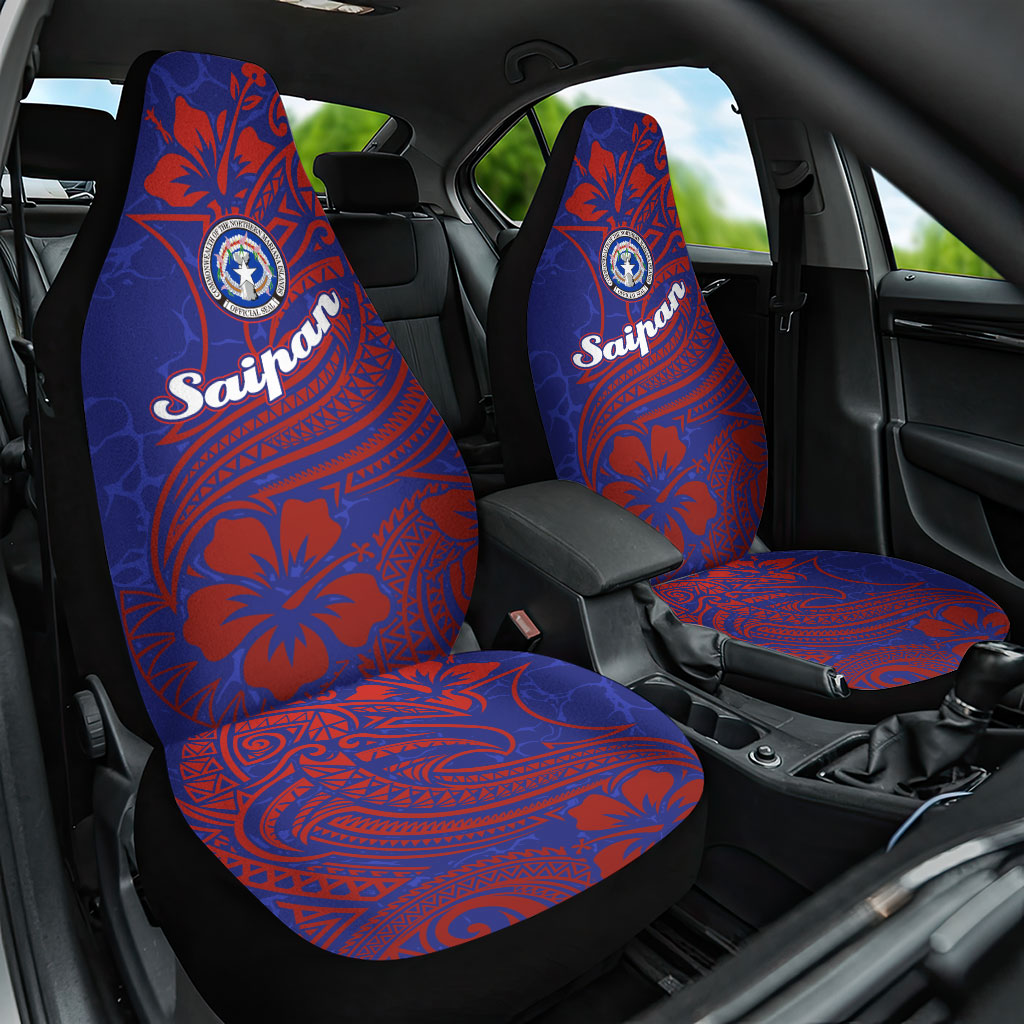 Saipan Northern Mariana Islands Car Seat Cover Polynesian Tribal Tattoo Art With Hibiscus Flowers And Seal TS04 One Size Blue Red - Polynesian Pride