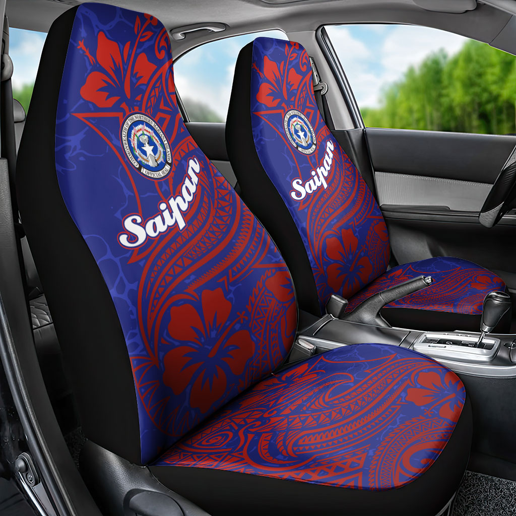 Saipan Northern Mariana Islands Car Seat Cover Polynesian Tribal Tattoo Art With Hibiscus Flowers And Seal TS04 - Polynesian Pride