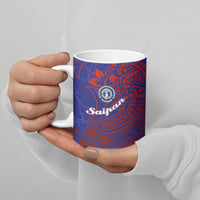 Saipan Northern Mariana Islands Ceramic Mug Polynesian Tribal Tattoo Art With Hibiscus Flowers And Seal