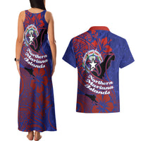 Saipan Northern Mariana Islands Couples Matching Tank Maxi Dress and Hawaiian Shirt Polynesian Tribal Tattoo Art With Hibiscus Flowers And Seal TS04 - Polynesian Pride