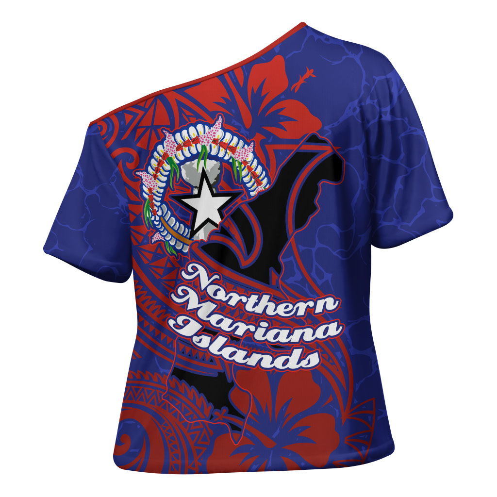 Saipan Northern Mariana Islands Cross Shoulder Shirt Polynesian Tribal Tattoo Art With Hibiscus Flowers And Seal TS04 - Polynesian Pride