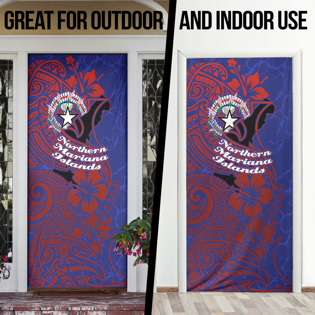 Saipan Northern Mariana Islands Door Cover Polynesian Tribal Tattoo Art With Hibiscus Flowers And Seal TS04 - Polynesian Pride