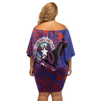 Saipan Northern Mariana Islands Family Matching Off Shoulder Short Dress and Hawaiian Shirt Polynesian Tribal Tattoo Art With Hibiscus Flowers And Seal TS04 - Polynesian Pride