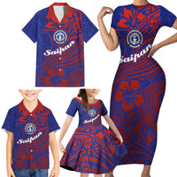 Saipan Northern Mariana Islands Family Matching Short Sleeve Bodycon Dress and Hawaiian Shirt Polynesian Tribal Tattoo Art With Hibiscus Flowers And Seal TS04 - Polynesian Pride