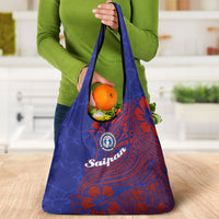 Saipan Northern Mariana Islands Grocery Bag Polynesian Tribal Tattoo Art With Hibiscus Flowers And Seal TS04 - Polynesian Pride