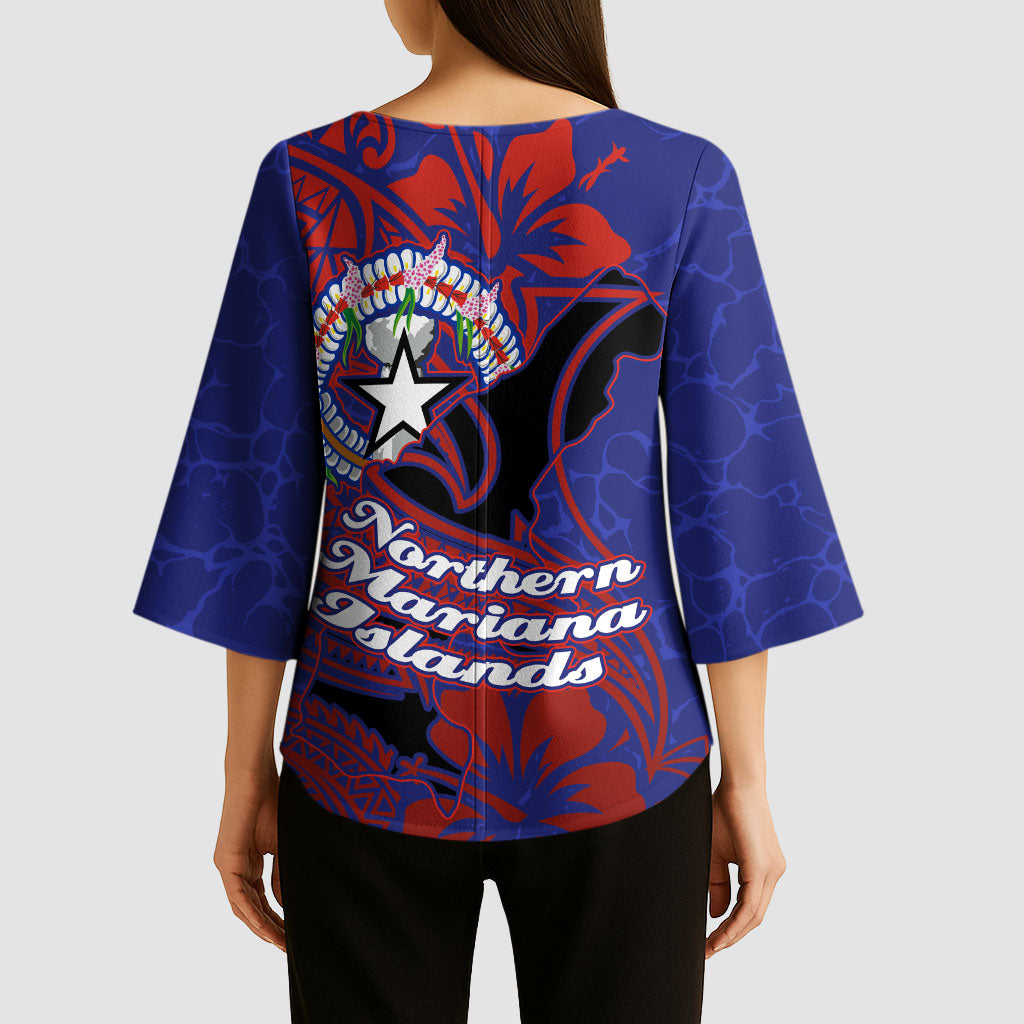 Saipan Northern Mariana Islands Kimono Sleeve Blouse Polynesian Tribal Tattoo Art With Hibiscus Flowers And Seal TS04 - Polynesian Pride